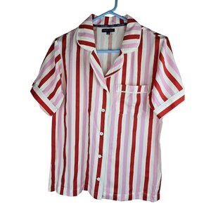 Katie Kime Red & Pink Striped Button-Up Short Sleeve Shirt‎ Small